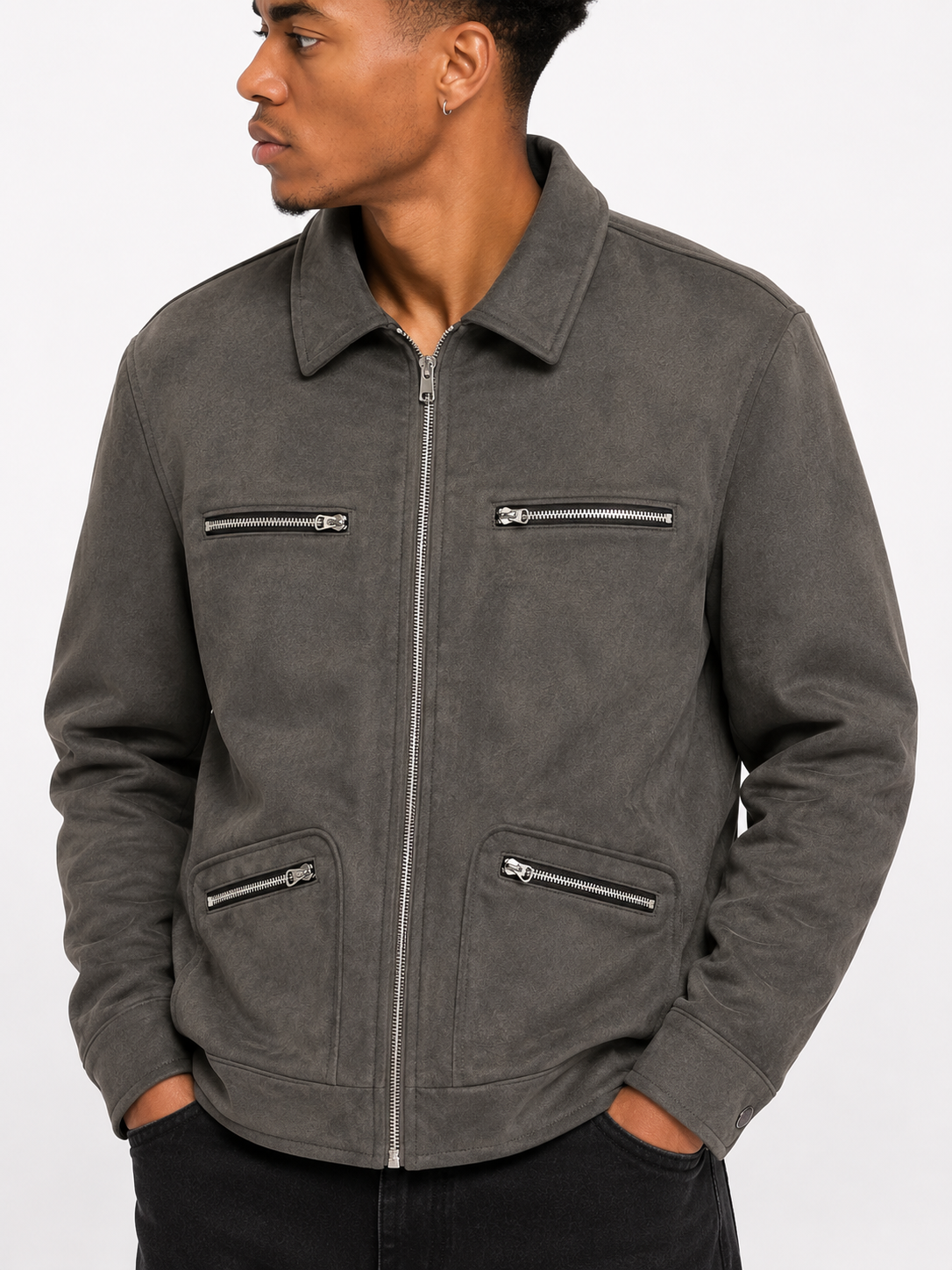 FW Men’s Suede Harrington Jacket - Dark Grey