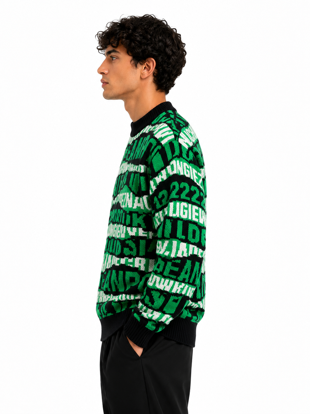 Oversized Graphic Knit Sweater in One Size Fits All - Green