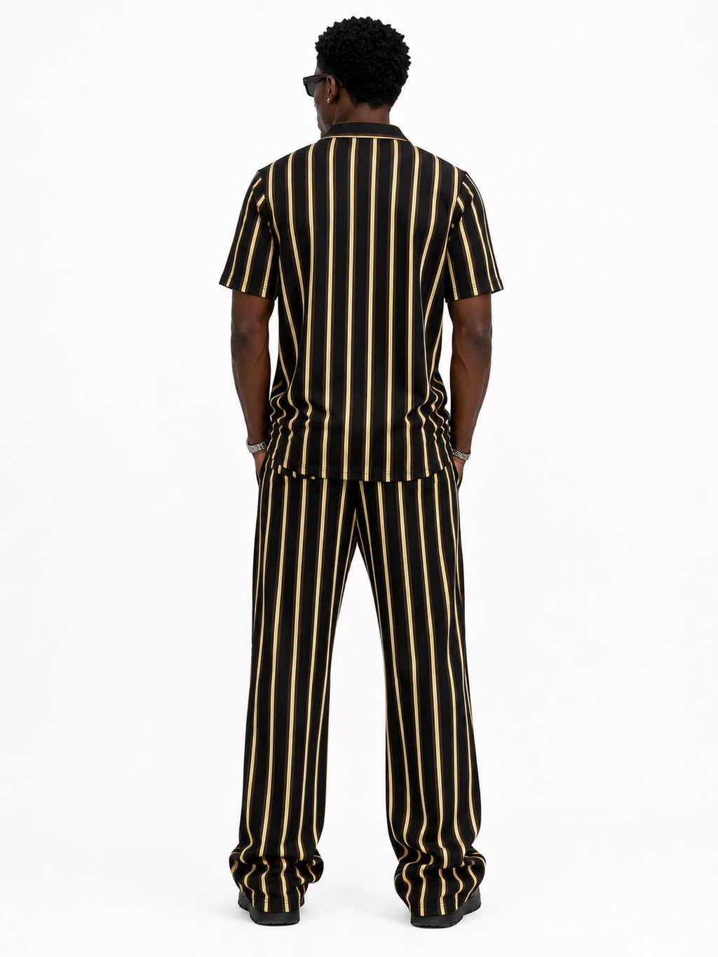 Unisex Bold Stripe Knit Co-Ord Set – Black and Gold