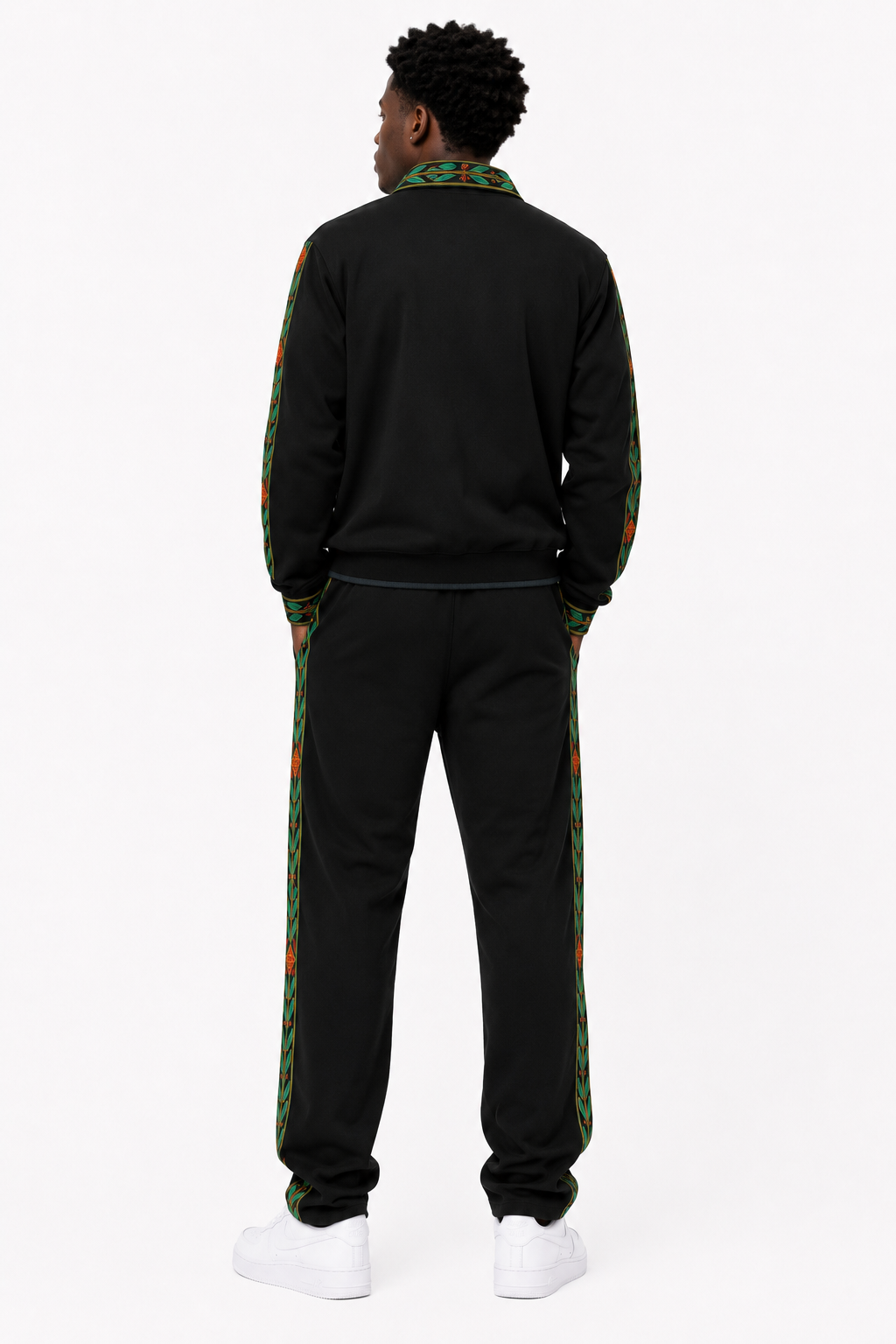 Unisex Tracksuit Set with Green Design Trim - Black